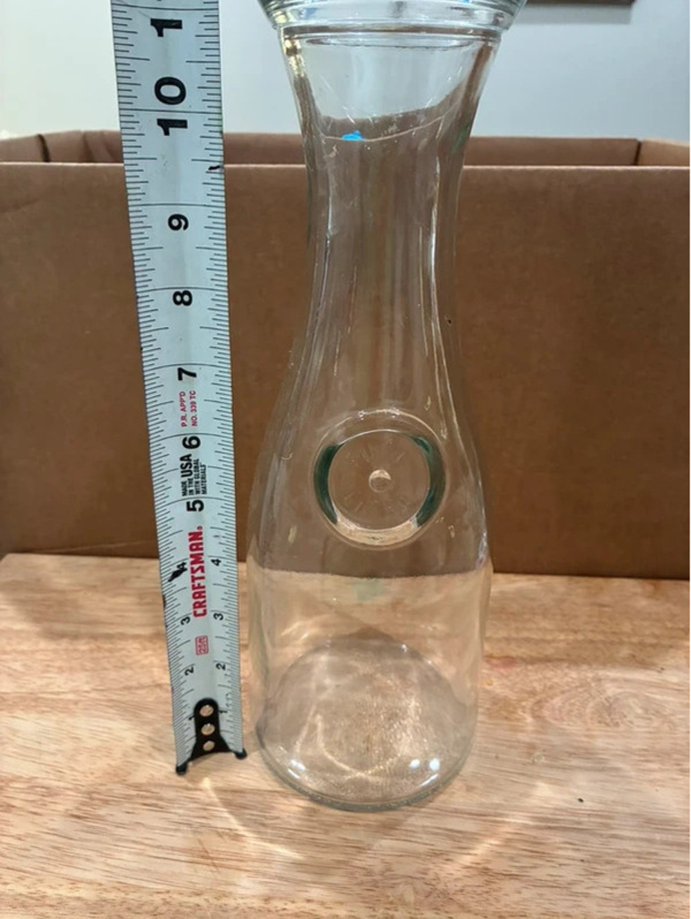 Vintage Clear Glass Carafe with Embossed Marking
